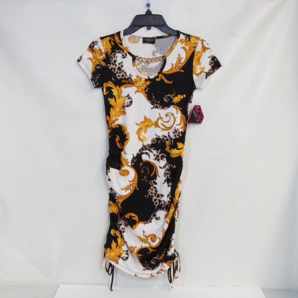 Gemstone Above Knee White Black Baroque Print Mini Dress NWT